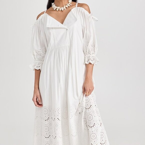 Ulla Johnson Narcisa Eyelet Dress Off Shoulder White 8 midi - Picture 2 of 4